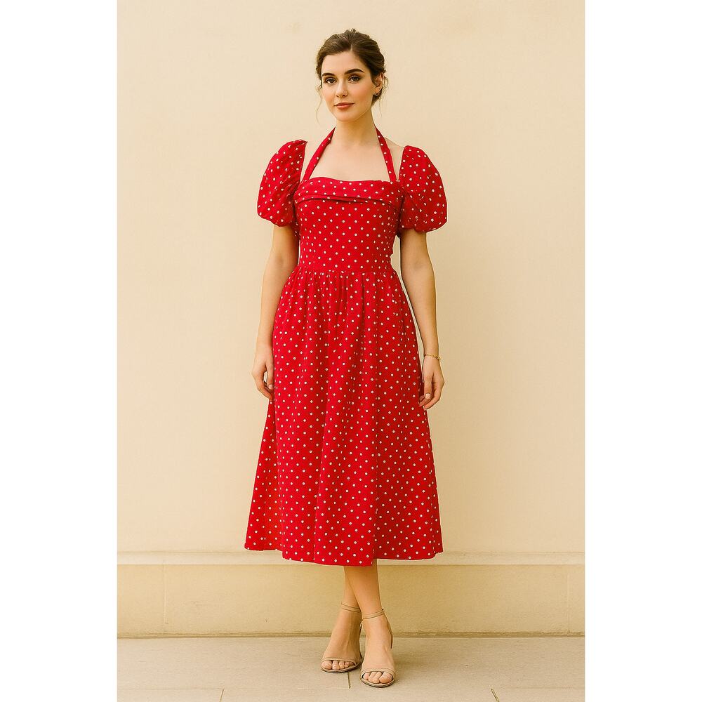 Vintage Red Polka Dot Midi Dress